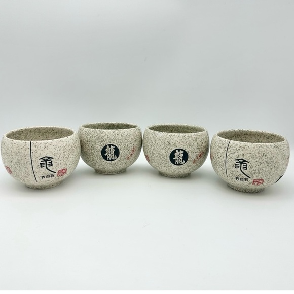 Ancient Japanese Speckled Ceramic Asian Tea Cup Vintage Rare Set of 4 - Picture 6 of 11